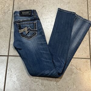 Miss Me Sunny Women's 25x32 Blue Denim Jeans Thick Stitch Skinny Straight